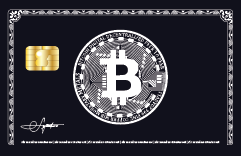 BTC Black metal card front with Bitcoin symbol